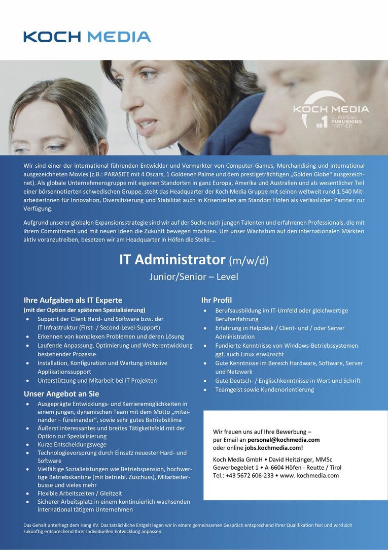 Job It Administrator M W D Junior Senior Level