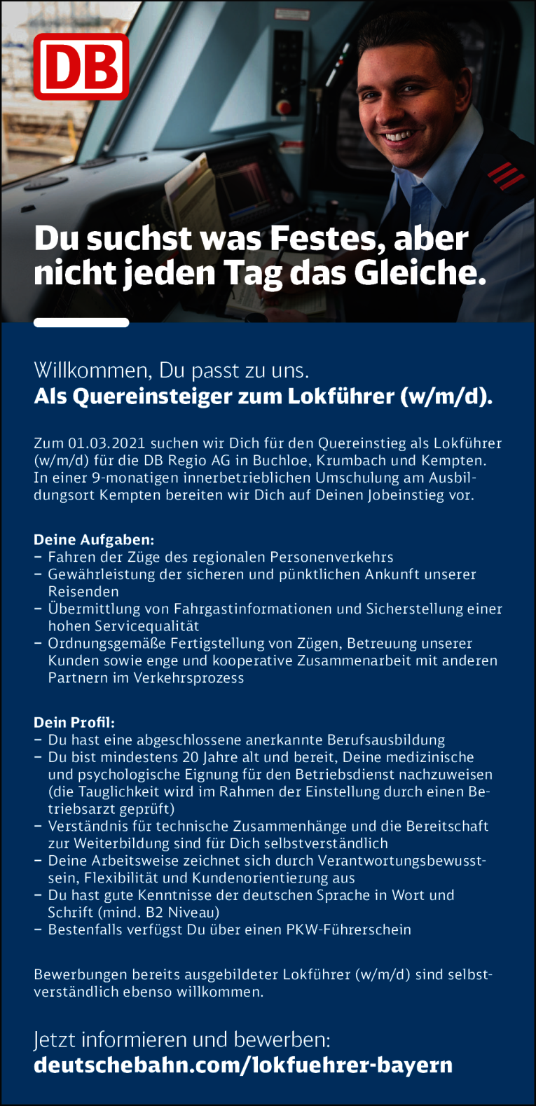 Job Quereinsteiger Zum Lokfuhrer W M D